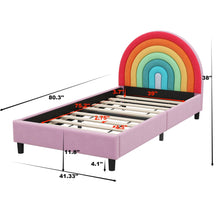Load image into Gallery viewer, Rainbow Design Upholstered Twin Platform Bed Cute Style Princess Bed for Boys & Girls, Teens, Colorful & Pink