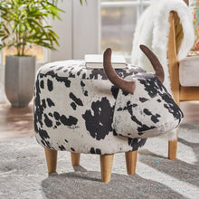 Load image into Gallery viewer, Black and White Velvet Cow-Shaped Ottoman, Cute Wood Foot Stool Shoes Changing Seat with Cushioned for Adult Living Room, Bedroom, Nursery Gameroom, Playroom, Porch Furniture