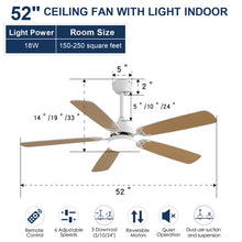 Load image into Gallery viewer, indoor Modern 52 Inch Ceiling Fan With Dimmable 6 Speed Wind 5 Blades Remote Control Reversible DC Motor With Led Light