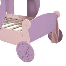 Load image into Gallery viewer, Twin size Princess Carriage Bed with Crown,Wood Platform Car Bed with Stair,Purple+Pink