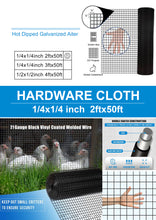 Load image into Gallery viewer, 48 inch×50 ft Black Vinyl Coated Hardware Cloth, 19 Gauge 1/2 inch Black PVC Hardware Cloth, Black Welded Wire Fence Supports Poultry-Netting Cage-Home Improvement and Chicken Coop
