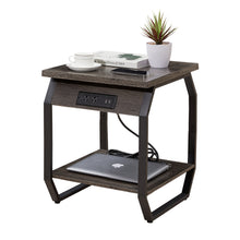 Load image into Gallery viewer, Side Table with Charging Station, Set of 2 End Tables with USB Ports and Sockets, Bedside Tables in Living Room, Bedroom, Dark Grey,17.32'' W x 17.32'' D x 21.65'' H.