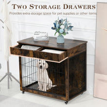 Load image into Gallery viewer, Dog Crate Furniture, Wooden Dog House, Decorative Dog Kennel with Drawer, Indoor Pet Crate End Table for Small Dog, Steel-Tube Dog Cage, Chew-Proof, Rustic Brown 31.7" L×23.2" W×33" H