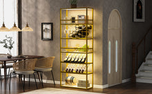 Load image into Gallery viewer, LED Tall Bar Cabinet Wine Rack, Gold Contemporary Standing Honeycomb Wine Rack with Glass Rack