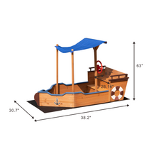 Load image into Gallery viewer, Outsunny Pirate Ship Sandbox with Cover and Rudder, Wooden Sandbox with Storage Bench and Seat, Outdoor Toy for Kids Ages 3-8 Years Old
