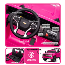 Load image into Gallery viewer, Pink, 24V 2 Seater Ride On Truck Car, Licensed Chevrolet Silverado HD Electric Car for Kids, 4WDmotors, with2.4G Remote Control, Metal Suspension, Soft Start, FM/Bluetooth/Music, LED Light,Toys Gifts