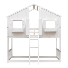 Load image into Gallery viewer, Twin over Twin House Bunk Bed with Roof , Window, Window Box, Door , with Safety Guardrails and Ladder,White