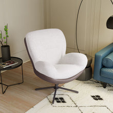 Load image into Gallery viewer, 360° Swivel Accent Chair, Modern Chenille Lounge Chair with Faux Leather and Black Metal Base Frame, Comfortable Reading Chair for Small Spaces, Living Room, Bedroom, Reading Corner, Office (White)