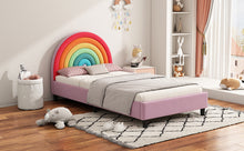 Load image into Gallery viewer, Rainbow Design Upholstered Twin Platform Bed Cute Style Princess Bed for Boys & Girls, Teens, Colorful & Pink