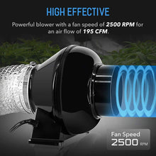 Load image into Gallery viewer, iPower 4 Inch 195 CFM Duct Inline Ventilation Fan Air Circulation Vent HVAC Exhaust Blower for Grow Tent, Greenhouses, Basements or Kitchens, Lite, Black