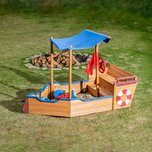 Load image into Gallery viewer, Outsunny Pirate Ship Sandbox with Cover and Rudder, Wooden Sandbox with Storage Bench and Seat, Outdoor Toy for Kids Ages 3-8 Years Old