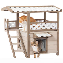 Load image into Gallery viewer, Feral Cat House Outdoor Indoor Kitty Houses with Durable PVC Roof, Escape Door,Curtain and Stair,2 Story Design Perfect for Multi Cats