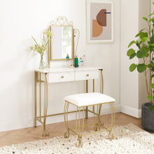 Load image into Gallery viewer, Vanity Mirror Table Set, Makeup Desk Vanity with Stool, Vintage Bedroom Vanity Lots Storage Dressing Table White for Women and Girls