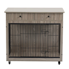 Load image into Gallery viewer, Dog Crate Furniture, Wooden Dog Crate End Table, 38.4 Inch Dog Kennel with 2 Drawers Storage, Heavy Duty Dog Crate, Decorative Pet Crate Dog Cage for Large Indoor Use (Grey) 38.4" L×23.2" W×35" H