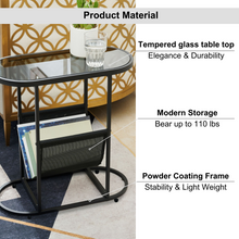 Load image into Gallery viewer, Glass Oval Small Side Tables Living Room Small Space With Magazines Organizer Storage Space (Set of 2)