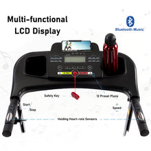 Load image into Gallery viewer, Folding Treadmill with Incline 2.5HP 12KM/H Electric Treadmill for Home Foldable, Bluetooth Music Cup Holder Heart Rate Sensor Walking Running Machine for Indoor Home Gym Exercise Fitness