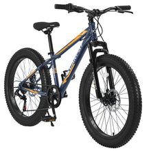 Load image into Gallery viewer, S24109 Elecony 24 Inch Fat Tire Bike Adult/Youth Full Shimano 7 Speeds Mountain Bike, Dual Disc Brake, High-Carbon Steel Frame, Front Suspension, Mountain Trail Bike, Urban Commuter City Bicycle