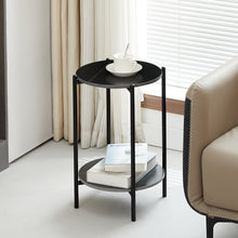 Load image into Gallery viewer, 2-layer End Table with Whole Marble Tabletop, Round Coffee Table with Black Metal Frame for Bedroom Living Room Office (black,1 piece)