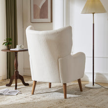 Load image into Gallery viewer, Mid-Century Accent Chair, Ivory White, Modern Retro Club Chair, Birch Frame, Upholstered Teddy Wool Fabric, Single Sofa Armchair for Small Spaces, Living Room, Bedroom, Reading Corner, Balcony