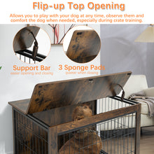 Load image into Gallery viewer, 23.6"L x 20"W x 26"H Dog Crate Furniture with Cushion, Wooden Dog Crate Table, Double-Doors Dog Furniture, Dog Kennel Indoor for Small Dog, Dog House, Dog Cage Small, Rustic Brown