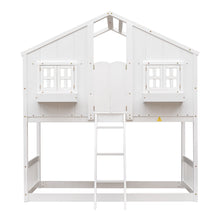 Load image into Gallery viewer, Twin over Twin House Bunk Bed with Roof , Window, Window Box, Door , with Safety Guardrails and Ladder,White
