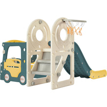 Load image into Gallery viewer, Kids Slide with Bus Play Structure, Freestanding Bus Toy with Slide for Toddlers, Bus Slide Set with Basketball Hoop