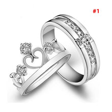 Load image into Gallery viewer, 1 Pair 925 Silver Plated Heart Lovers Couple Promise Rings Set Zircon Crystal Diamond Wedding Ring Jewelry