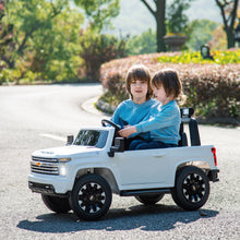 Load image into Gallery viewer, White, 24V 2 Seater Ride On Truck Car, Licensed Chevrolet Silverado HD Electric Car for Kids, 4WDmotors, with2.4G Remote Control, Metal Suspension, Soft Start, FM/Bluetooth/Music, LED Light,Toys Gifts
