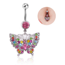 Load image into Gallery viewer, Fashion Colorful Crystal Rhinestone Butterfly Navel Ring Belly Button Bar Body Piercing Jewelry