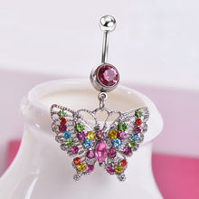 Load image into Gallery viewer, Fashion Colorful Crystal Rhinestone Butterfly Navel Ring Belly Button Bar Body Piercing Jewelry