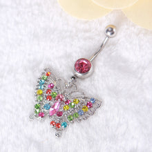 Load image into Gallery viewer, Fashion Colorful Crystal Rhinestone Butterfly Navel Ring Belly Button Bar Body Piercing Jewelry