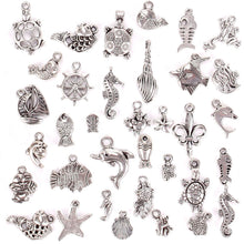 Load image into Gallery viewer, 100 Pcs/Set Lots Tibetan Silver Mixed Styles Sea Animals Charm Pendants DIY Jewelry for Necklace Bracelet Craft Findings