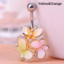 Load image into Gallery viewer, Fashion Gold Enamel Crystal Belly Navel Button Ring Bar Butterfly Medical Steel Surgical Body Piercing Jewelry