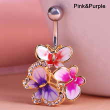 Load image into Gallery viewer, Fashion Gold Enamel Crystal Belly Navel Button Ring Bar Butterfly Medical Steel Surgical Body Piercing Jewelry
