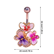 Load image into Gallery viewer, Fashion Gold Enamel Crystal Belly Navel Button Ring Bar Butterfly Medical Steel Surgical Body Piercing Jewelry