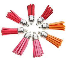 Load image into Gallery viewer, 60 Pieces 30 Colors 40 mm Leather Tassel Pendants Faux Suede Tassel with Caps for Key Chain Straps DIY Accessories