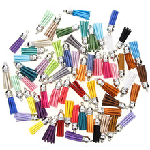Load image into Gallery viewer, 60 Pieces 30 Colors 40 mm Leather Tassel Pendants Faux Suede Tassel with Caps for Key Chain Straps DIY Accessories