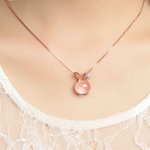 Load image into Gallery viewer, Women High Quality Natural Furong Stone Choker Necklace Pink Crystal Rabbit Pendant Rose Gold Chain Christmas Gift Jewelry