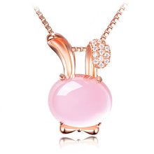 Load image into Gallery viewer, Women High Quality Natural Furong Stone Choker Necklace Pink Crystal Rabbit Pendant Rose Gold Chain Christmas Gift Jewelry
