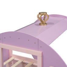 Load image into Gallery viewer, Twin size Princess Carriage Bed with Crown,Wood Platform Car Bed with Stair,Purple+Pink