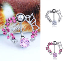 Load image into Gallery viewer, Fashion White Pink Crystal Flower Belly Navel Button Ring Medical Steel Surgical Body Piercing Jewelry