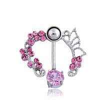 Load image into Gallery viewer, Fashion White Pink Crystal Flower Belly Navel Button Ring Medical Steel Surgical Body Piercing Jewelry