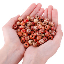 Load image into Gallery viewer, 100Pcs 17mm Mixed Painted Pattern Drum Barrel Wooden Loose Beads for Jewelry Making Hair Accessories Craft