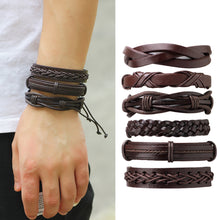 Load image into Gallery viewer, 6 Pcs/Set Men's Women's Vintage Brown PU Leather Bracelets Weaved Wristband Wrap Bangle Fashion Jewelry Gift