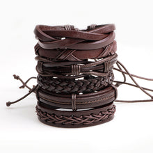 Load image into Gallery viewer, 6 Pcs/Set Men's Women's Vintage Brown PU Leather Bracelets Weaved Wristband Wrap Bangle Fashion Jewelry Gift