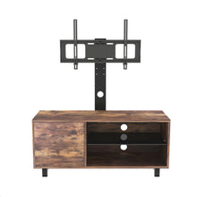 Load image into Gallery viewer, Rustic Brown TV Console with push-to-open Storage Cabinet for TV up to 65in Wood &glass TV Stand for Living Room Bedroom