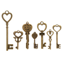 Load image into Gallery viewer, 100 Pcs Antique Bronze Assorted Key Theme Charms Pendants Set for DIY Necklace Jewelry Handmade Making Accessaries