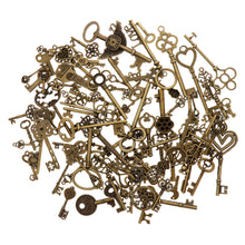 Load image into Gallery viewer, 100 Pcs Antique Bronze Assorted Key Theme Charms Pendants Set for DIY Necklace Jewelry Handmade Making Accessaries