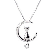 Load image into Gallery viewer, Fashion Fine 925 Silver Cats Moon Pendant Necklace Romantic Alloy Necklaces Women Jewelry Gifts Accessories