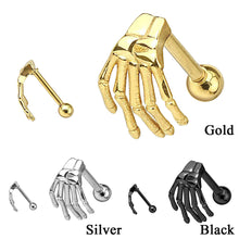Load image into Gallery viewer, 1 PC Punk Stainless Steel Skeleton Hand Barbell Ear Cartilage Helix Ear Stud Bar Earring Piercing Jewelry